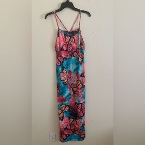 CBR (ChicMe) Butterfly Print Maxi Dress in Pink and Blue